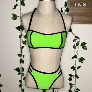 Kendall & Kylie Halter Removable Strap Strapless Green Bikini